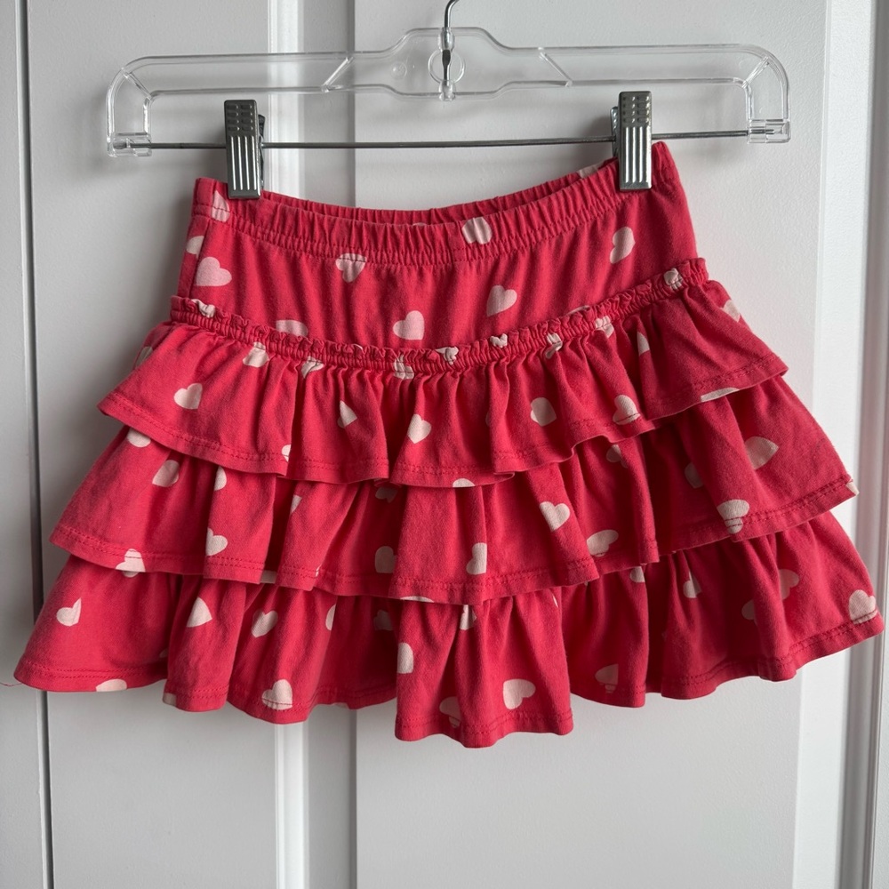 Mini Boden Pink Heart Tiered Ruffle Skort 6-7